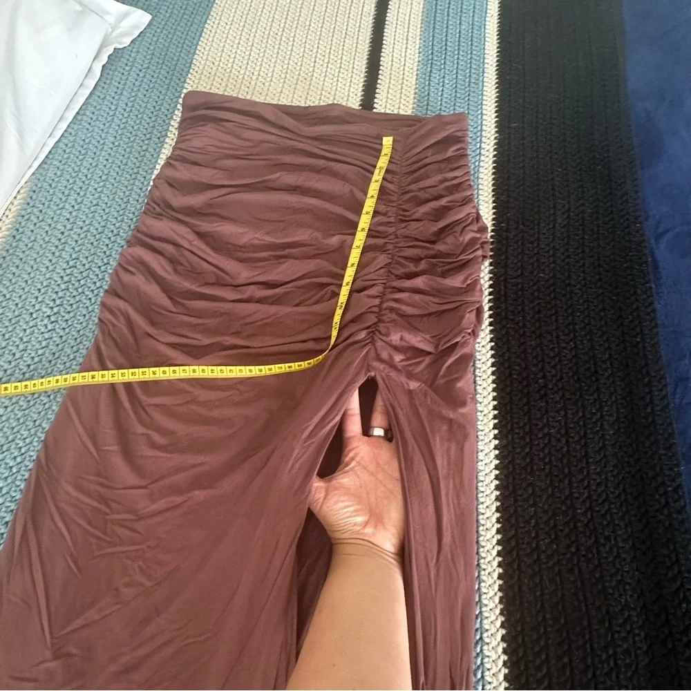 Ruched‎ Midi Skirt Brown Bodycon Slit Sexy Cocktail Party Club Wear